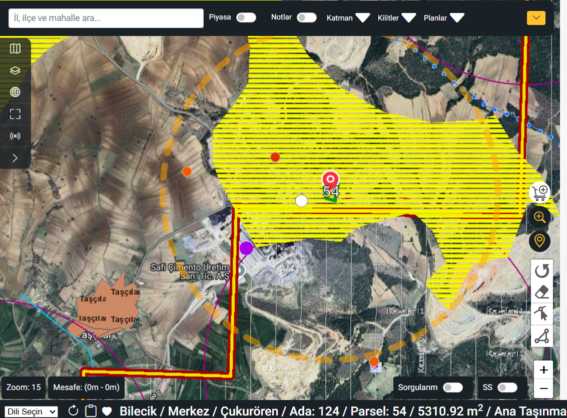 BİLECİK MERKEZ TAŞÇILAR 1/100000 LİK PLAN DA KONUT ALANINDA KALAN 5310,92 M² YATIRIMLIK SATILIK TARLA