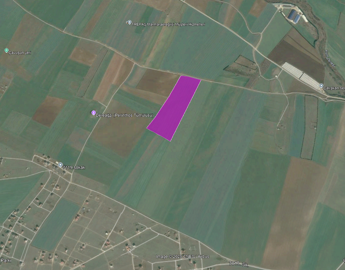 TEKİRDAĞ MARMARAEREĞLİSİ DEREAĞZI 65,897 M² İMARA SINIR YATIRIMLIK SATILIK TARLA 
