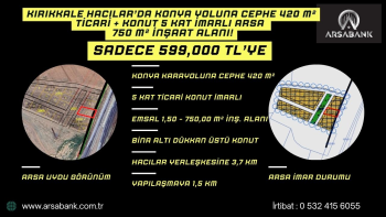 Kırıkkale Hacılar’da Konya Yoluna Cephe 420 m² Ticari + Konut 5 Kat İmarlı Arsa   750 m² İnşaat Alanı!